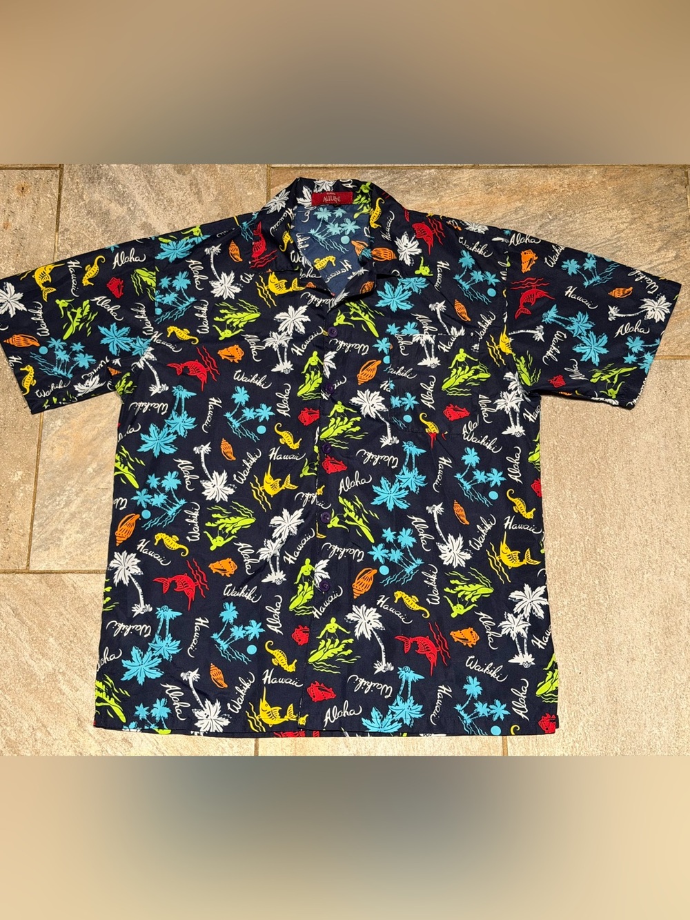 Allure Navy Hawaiian Print Short-Sleeve Button-Down Shirt